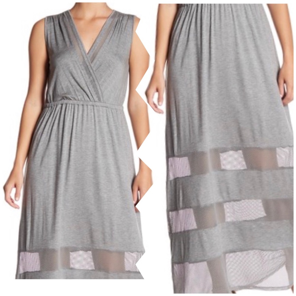 Spense layered mesh surplice gray maxi dress